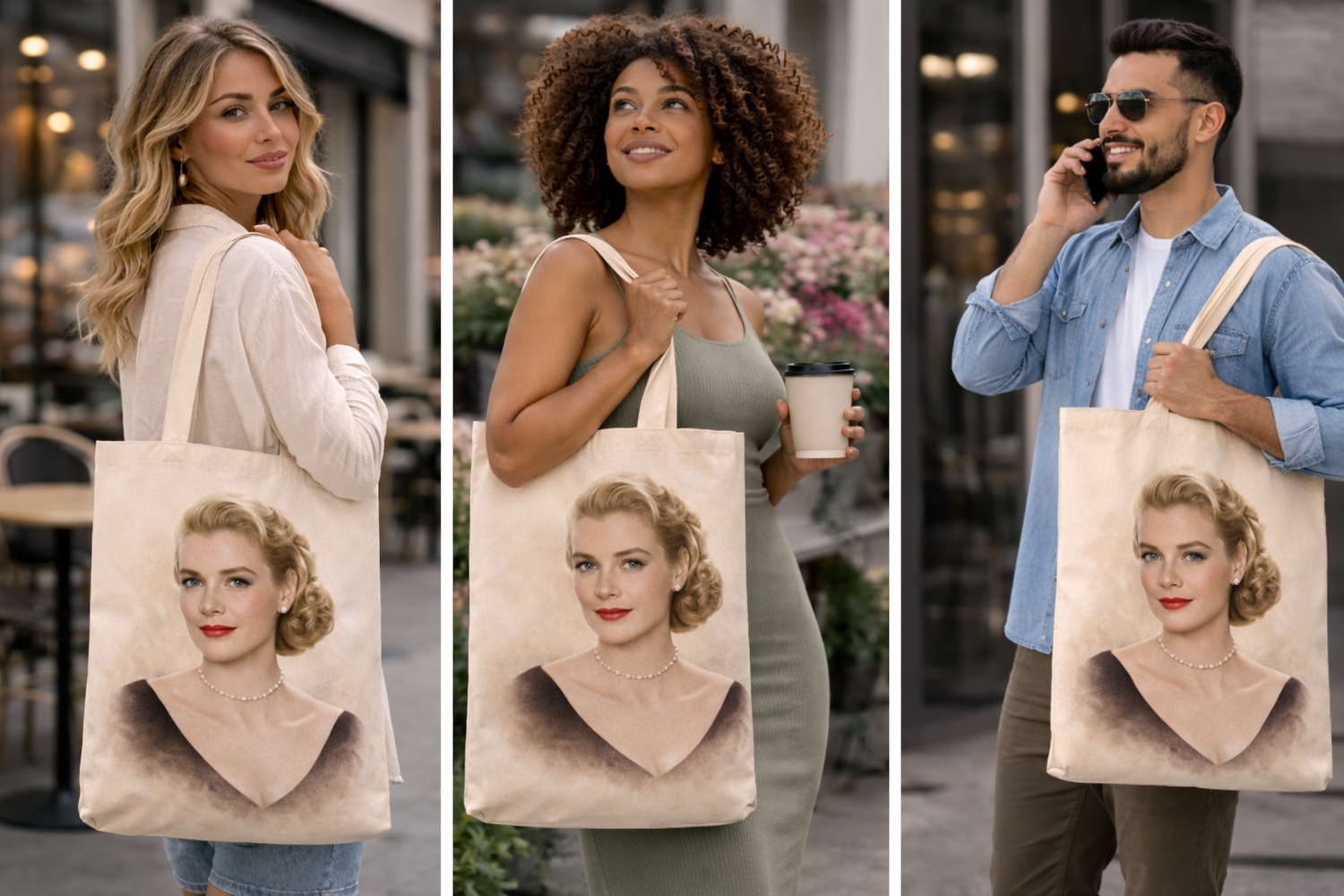 Grace Kelly Vintage Portrait Tote Bag – Old Hollywood Glam Canvas Bag, Classic Movie Star Aesthetic, Elegant Fashion Tote