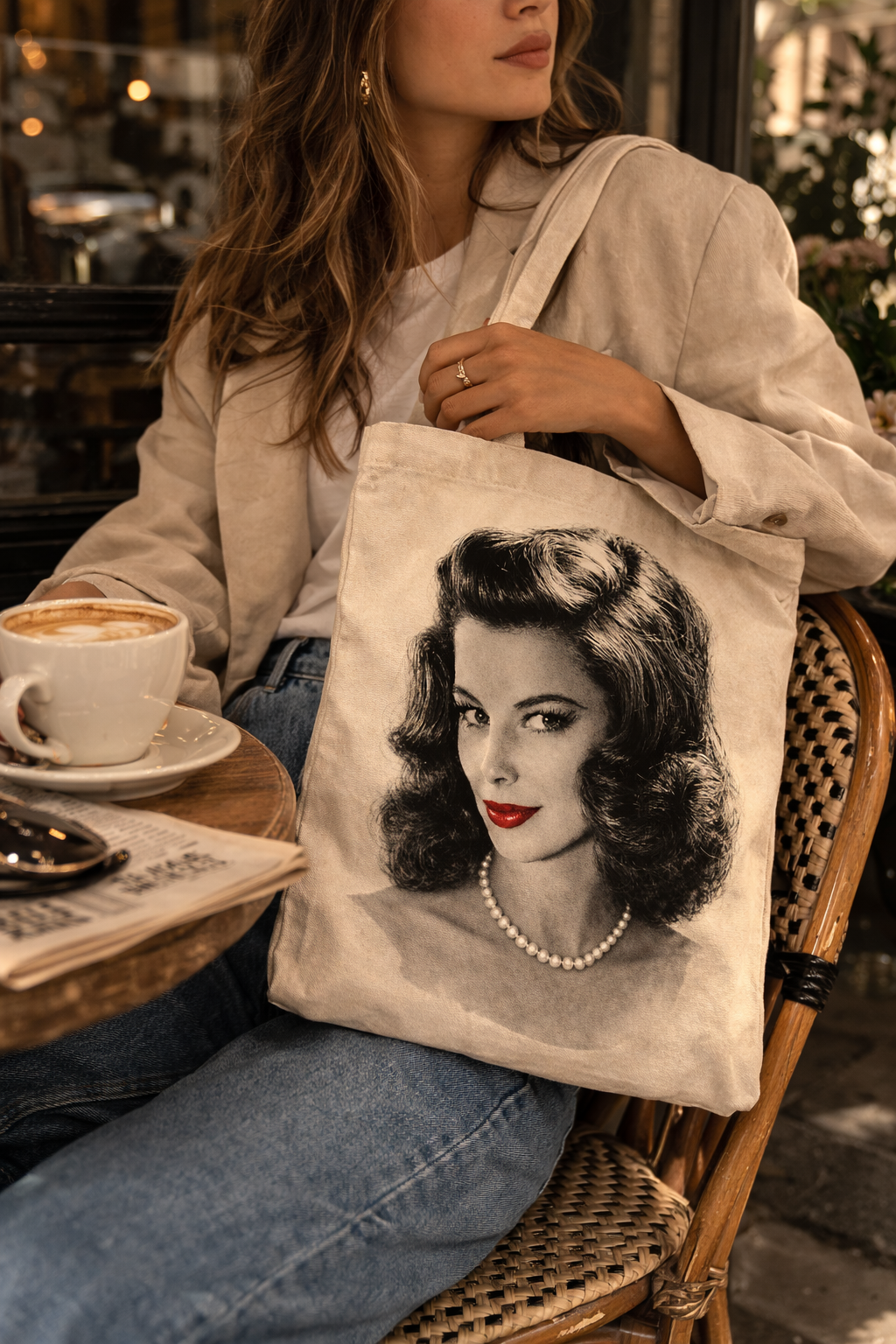 Katherine Hepburn Vintage Hollywood Tote Bag – Classic Movie Star Canvas Tote