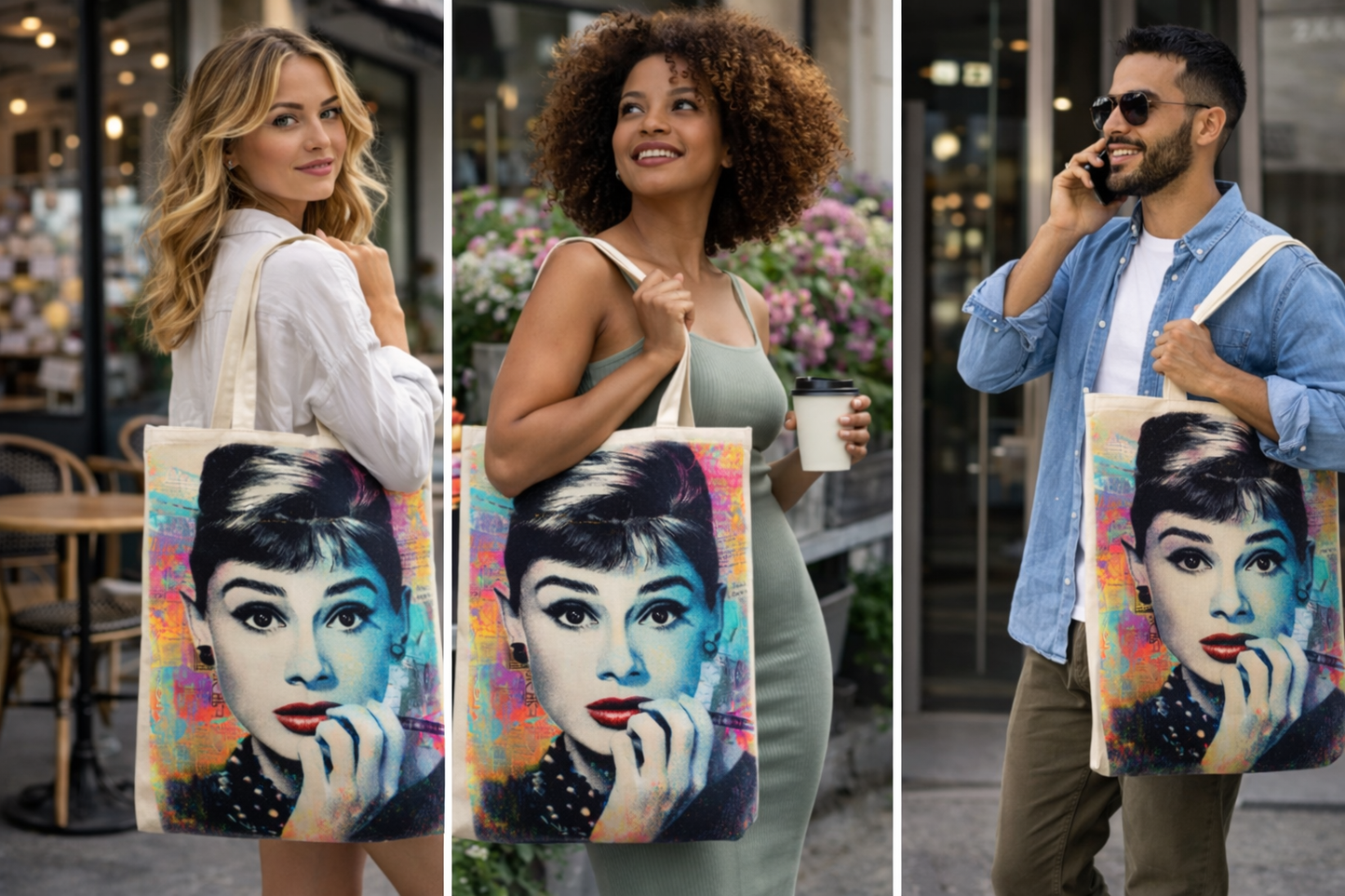 Audrey Hepburn Pop Art Tote Bag – Vintage Hollywood Icon Canvas Tote