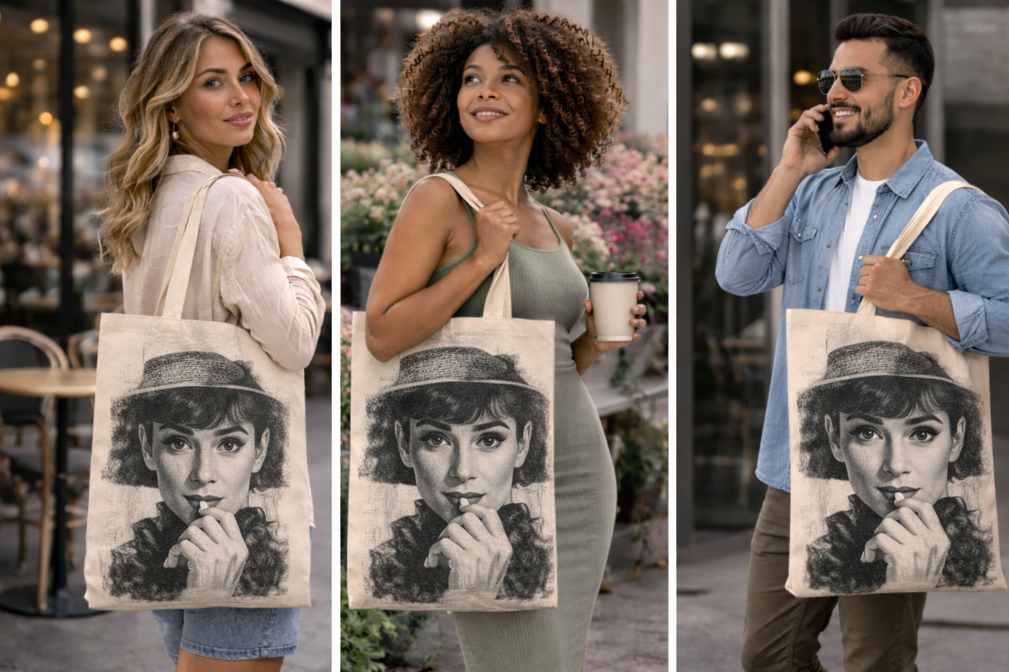 Audrey Hepburn Classic Black & White Portrait Tote Bag
