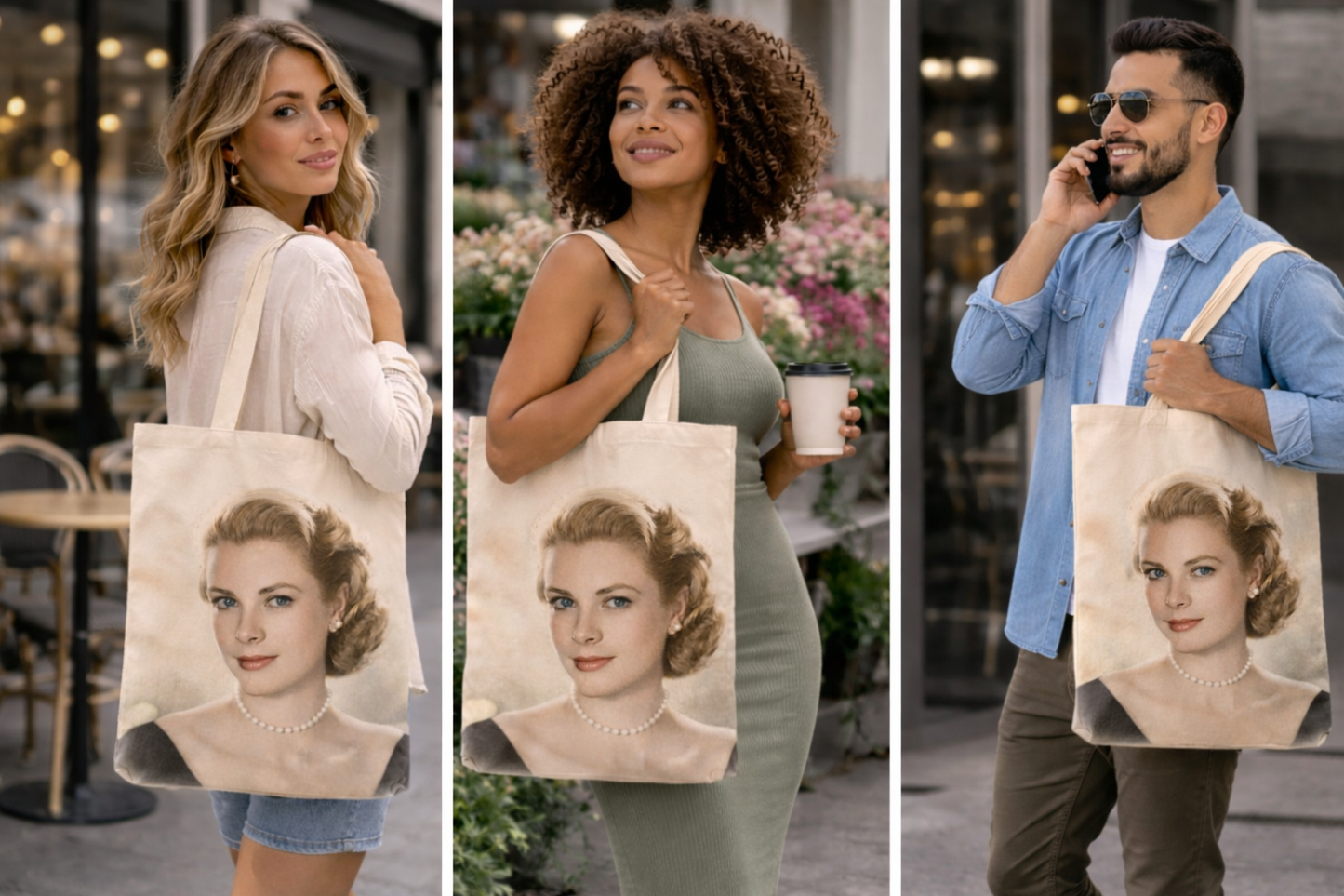 Grace Kelly Vintage Hollywood Tote Bag – Classic Movie Star Portrait Canvas Tote | Old Hollywood Elegance
