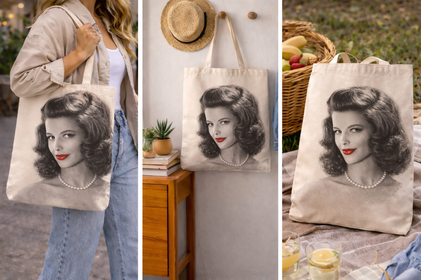Katherine Hepburn Vintage Hollywood Tote Bag – Classic Movie Star Canvas Tote