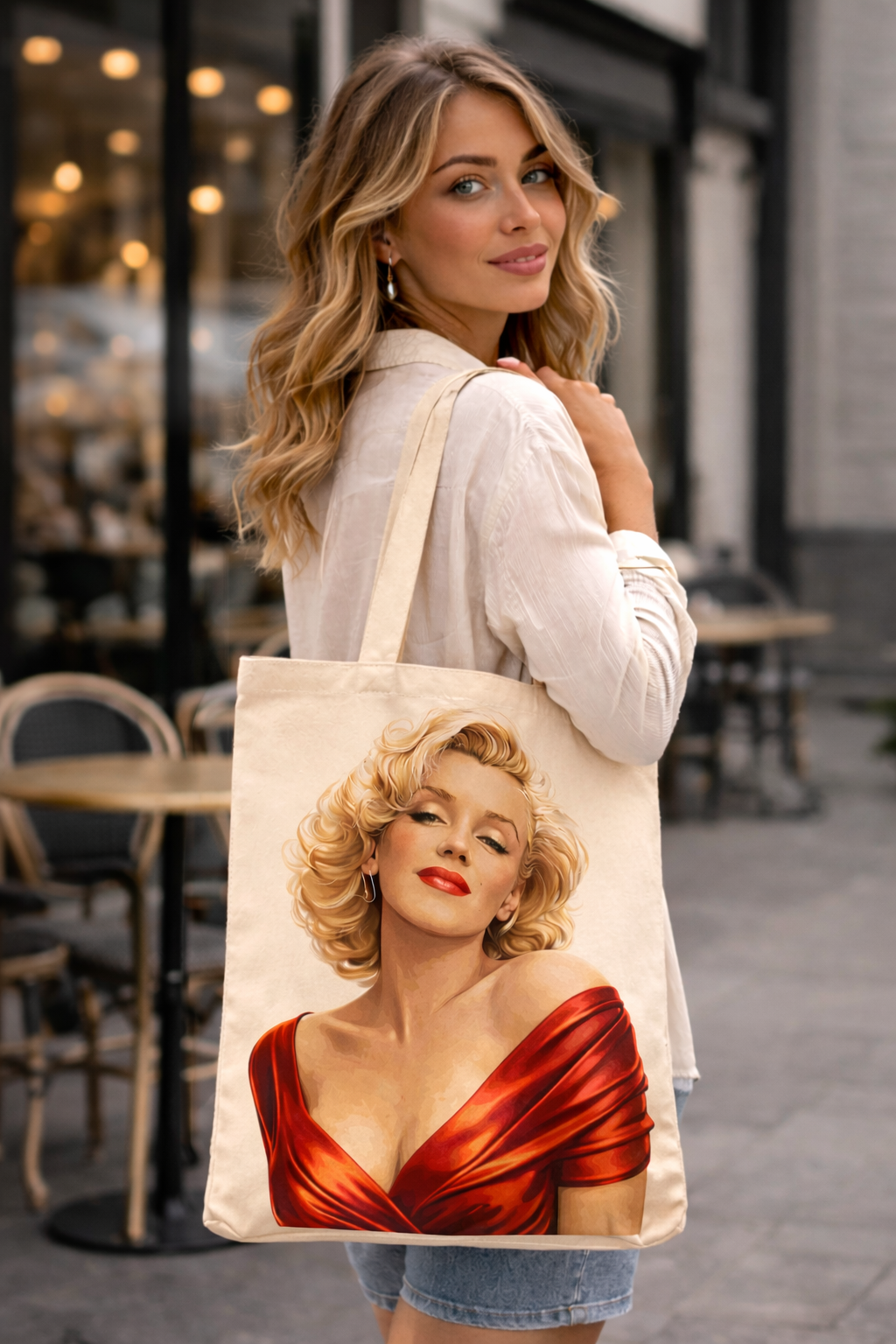 Marilyn Monroe Red Dress Tote Bag – Vintage Hollywood Glam Canvas Tote, Classic Film Icon Fashion Bag, Retro Star Aesthetic Gift