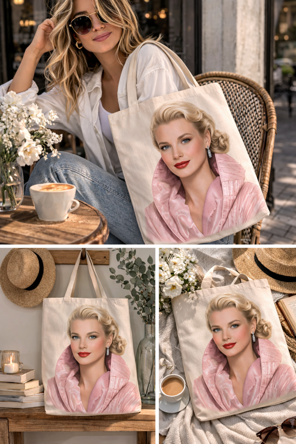 Grace Kelly Classic Hollywood Tote Bag – Vintage Movie Star Canvas Tote