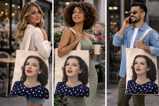 Hedy Lamarr Tote – Vintage Polka Dot Portrait