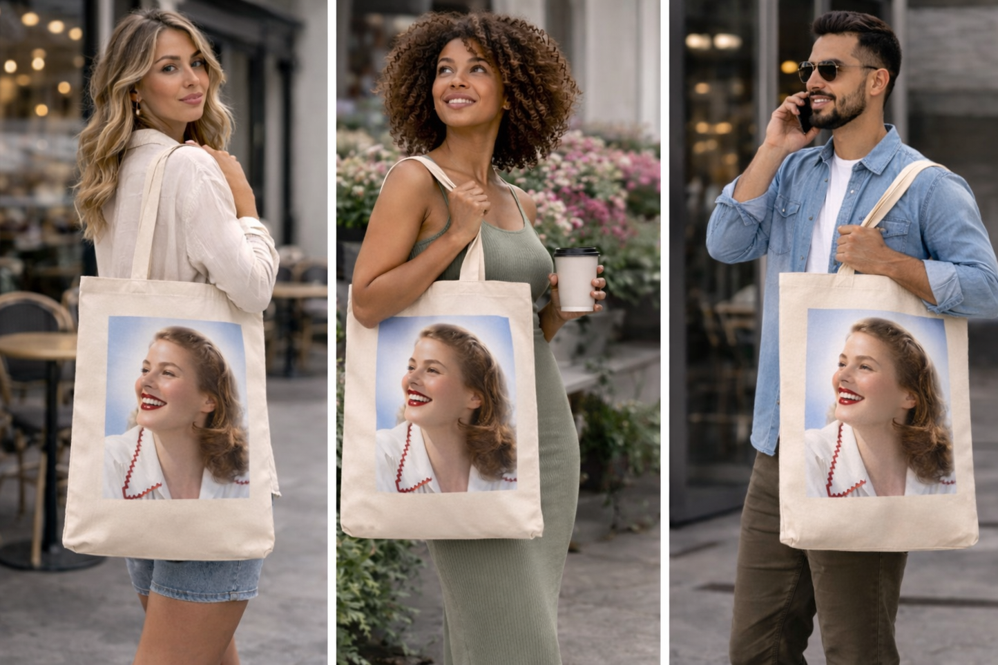 Ingrid Bergman Tote Bag – Vintage Hollywood Portrait Canvas Tote, Soft Blue Studio Edition