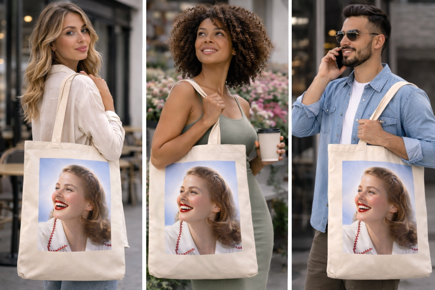 Ingrid Bergman Tote Bag – Vintage Hollywood Portrait Canvas Tote, Soft Blue Studio Edition